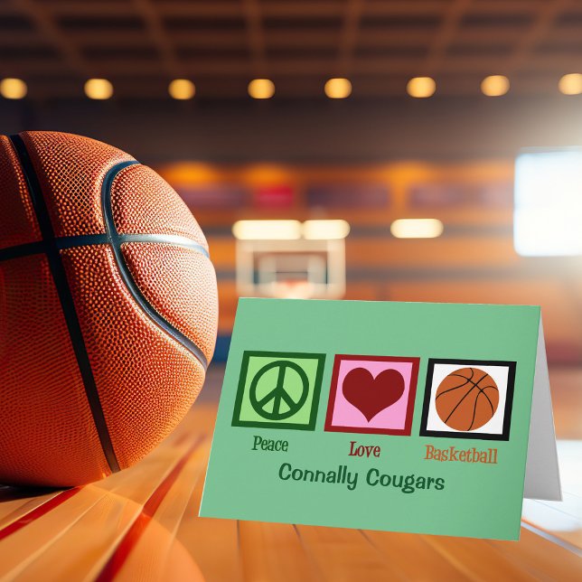 Peace Love Basketball Custom Team Green Christmas Holiday Card (Creator Uploaded)