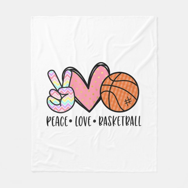 Peace Love Basketball Heart for Women Teens Tween  Fleece Blanket (Front)