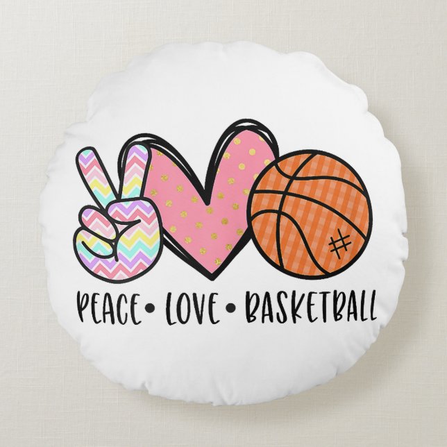 Peace Love Basketball Heart for Women Teens Tween  Round Cushion (Front)