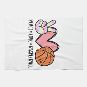 Peace Love Basketball Heart for Women Teens Tween Tea Towel