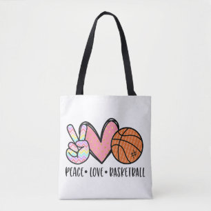 Peace Love Basketball Heart for Women Teens Tween Tote Bag