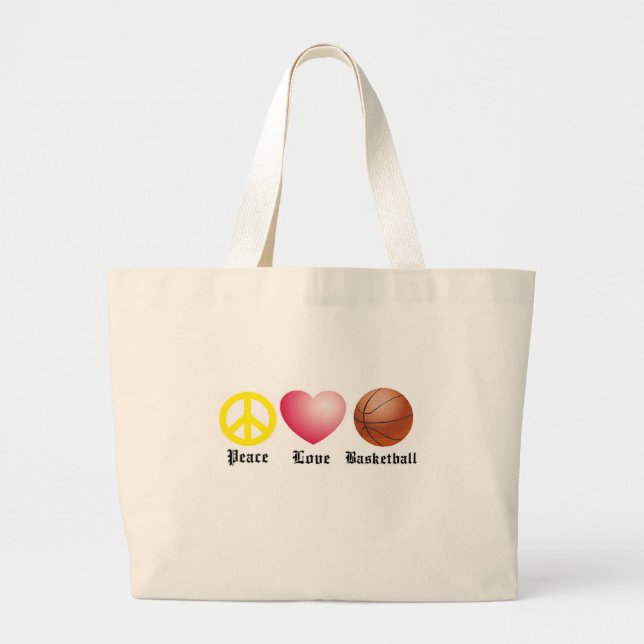 Peace, Love, Basketball Large Tote Bag (Front)