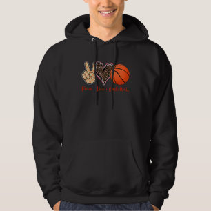 Peace Love Basketball Peace Hand Sign Leopard Hear Hoodie