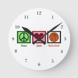 Peace Love Basketball Round Clock