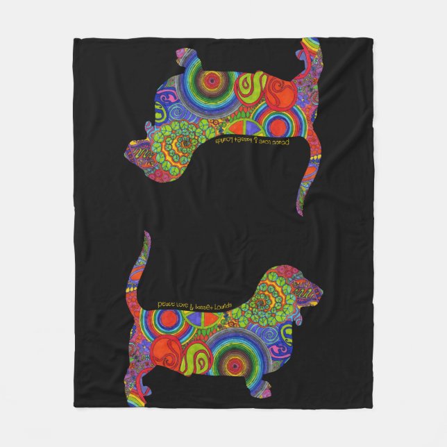 "Peace Love & Basset Hounds" Pop Art Blanket (Front)