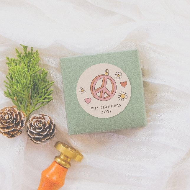 Peace & Love Bauble Retro Groovy Christmas Holiday Classic Round Sticker (Creator Uploaded)