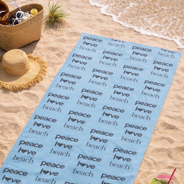 Peace Love Beach - Coastal Blue Ocean Life Pool Beach Towel (Creator Uploaded)
