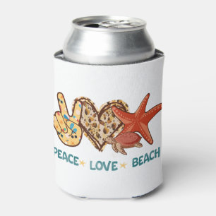 Peace, Love, Beach Hand-Peace, Heart, Turtle Can Cooler