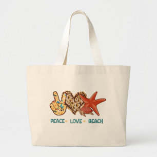 Peace, Love, Beach   Hand-Peace, Heart, Turtle Large Tote Bag