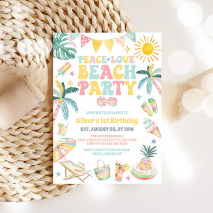 Peace Love Beach Party Summer Birthday Invitation