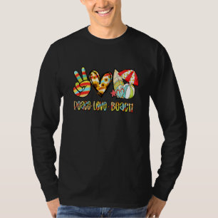 Peace Love Beach Peace Hand Sign Sunflower Summer T-Shirt