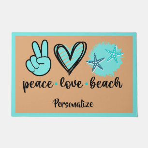 Peace Love Beach Quote Peace Sign Heart Seashells Doormat