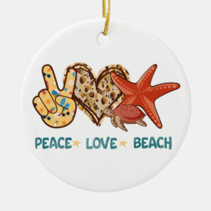 Peace, Love, Beach   Summer Vibes   Vintage Ceramic Ornament
