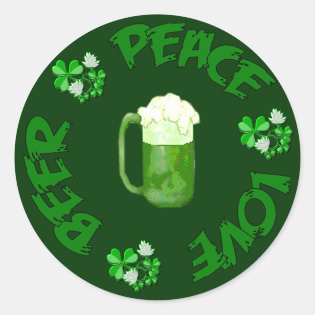 Peace Love Beer Classic Round Sticker (Front)