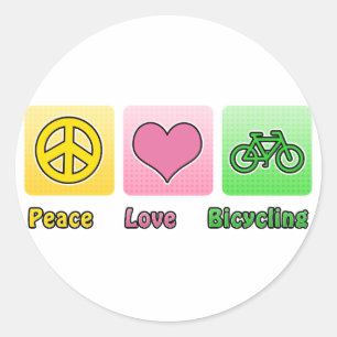 Peace Love Bicycling Classic Round Sticker