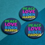 Peace Love Biden Harris 3 Cm Round Badge<br><div class="desc">Cute Joe Biden Kamala Harris 2024 election button for a progressive democrat who loves fun,  colorful political designs. Peace Love Biden Harris.</div>