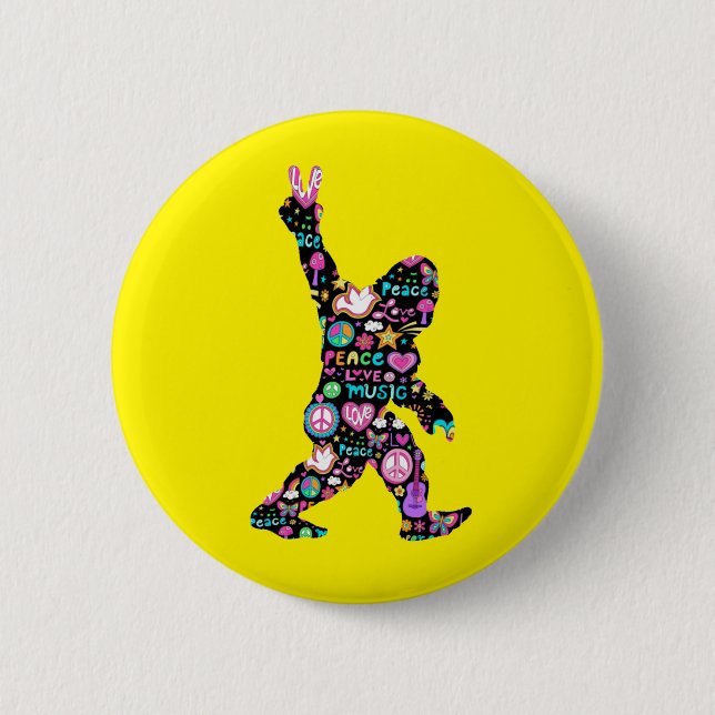 Peace Love Bigfoot Hippie Funny Bigfoot Lover    6 Cm Round Badge (Front)