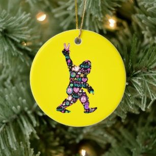 Peace Love Bigfoot Hippie Funny Bigfoot Lover    Ceramic Ornament