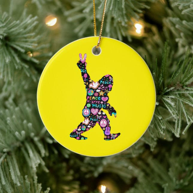 Peace Love Bigfoot Hippie Funny Bigfoot Lover    Ceramic Ornament (Tree)