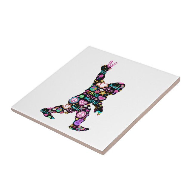 Peace Love Bigfoot Hippie Funny Bigfoot Lover      Ceramic Tile (Side)