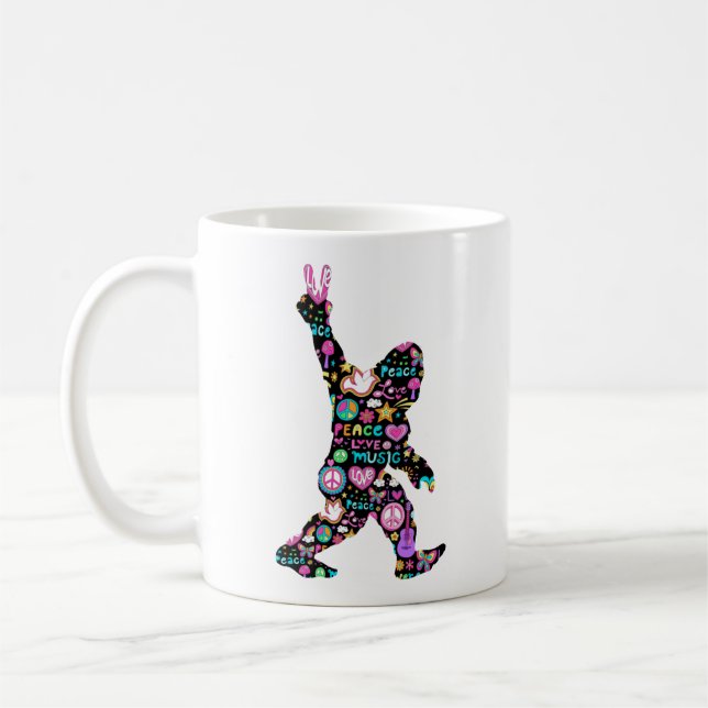 Peace Love Bigfoot Hippie Funny Bigfoot Lover Coffee Mug (Left)