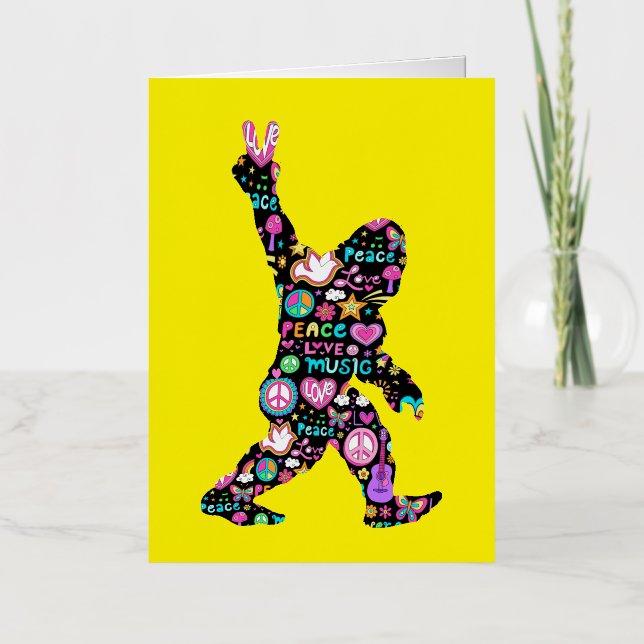 Peace Love Bigfoot Hippie Funny Bigfoot Lover Foil Greeting Card (Front)
