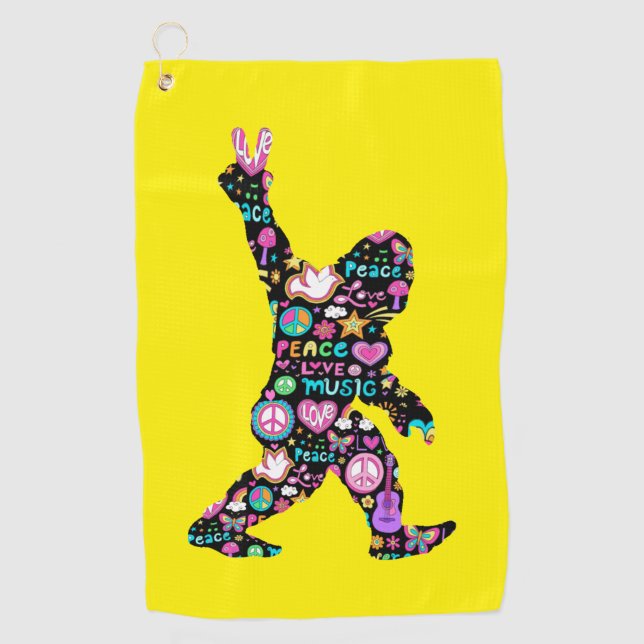 Peace Love Bigfoot Hippie Funny Bigfoot Lover      Golf Towel (Front)