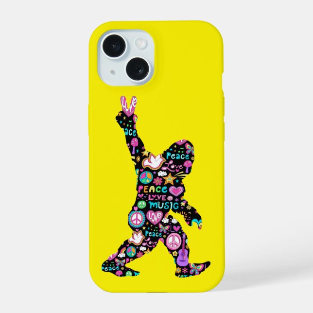Peace Love Bigfoot Hippie Funny Bigfoot Lover      iPhone 15 Case (Back)
