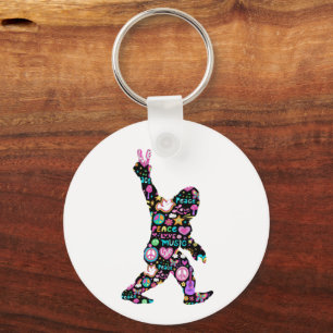 Peace Love Bigfoot Hippie Funny Bigfoot Lover Key Ring
