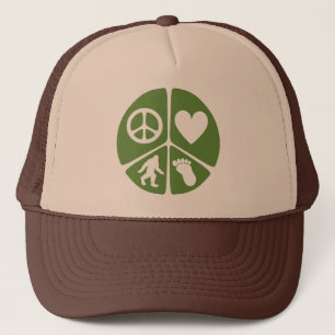 Peace Love Bigfoot Trucker Hat