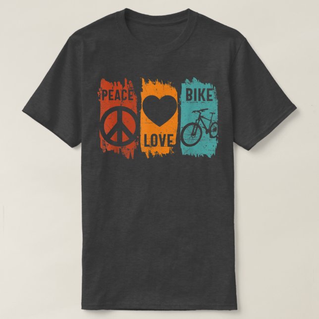 Peace Love Bike Biker Cycle Retro Mountain Biking  T-Shirt (Design Front)