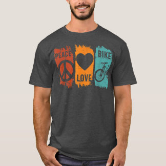 Peace Love Bike Biker Cycle Retro Mountain Biking  T-Shirt