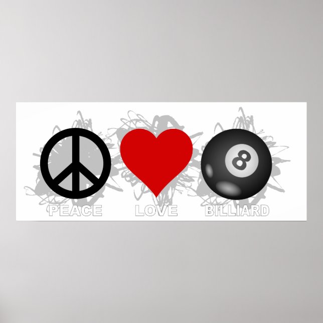 Peace Love Billiard Emblem Poster (Front)