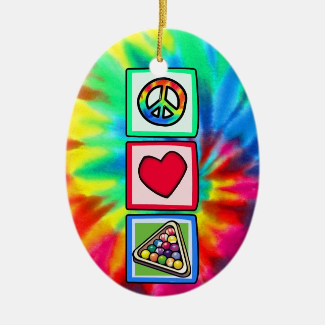 Peace, Love, Billiards Ceramic Ornament (Front)