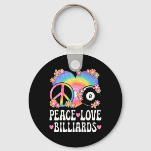 Peace Love Billiards Lover 60s 70s Hippie Outfit B Key Ring