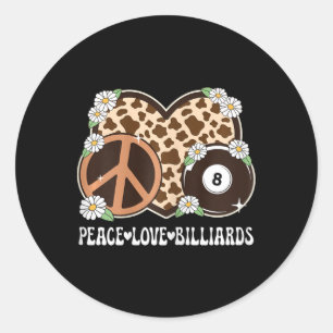 Peace Love Billiards Lover Cow Print Girls Cute Bi Classic Round Sticker