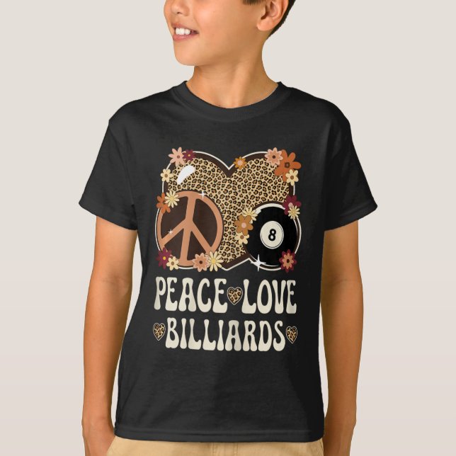 Peace Love Billiards Lover Leopard Print Girl Cute T-Shirt (Front)