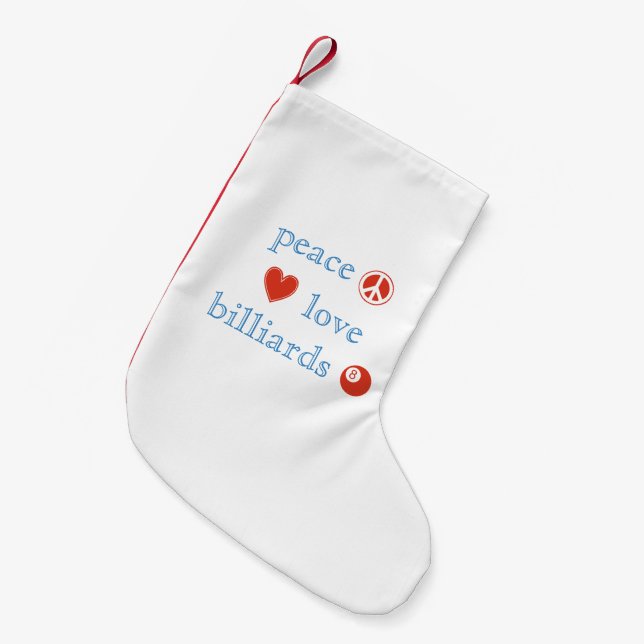 Peace Love Billiards Small Christmas Stocking (Front (Hanging))
