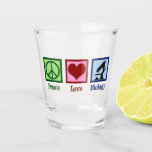 Peace Love Biology Teacher Shot Glass<br><div class="desc">Cute biology teacher gifts for a bio professor. Peace Love Biology featuring a peace sign,  heart,  and microscope for science class.</div>