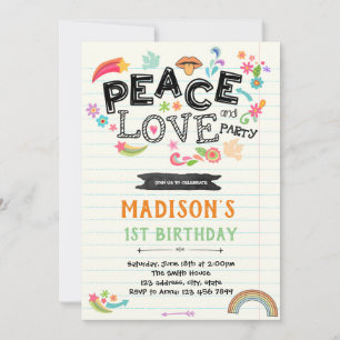 Peace love birthday party invitation