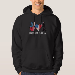 Peace Love Black Lab American Flag Black Labrador Hoodie