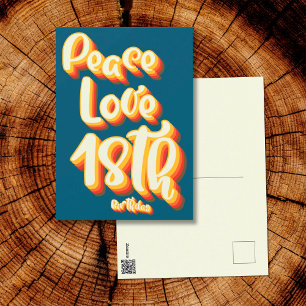 Peace Love Blue Retro Groovy 18th Happy Birthday Postcard