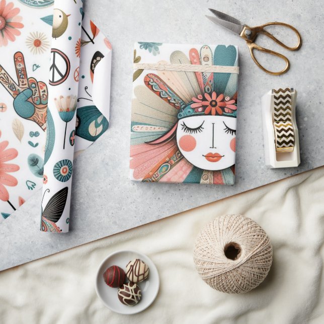 Peace & Love Boho Floral Wrapping Paper (Crafts)