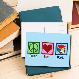 Peace Love Books Cute Blue Book Store Postcard
