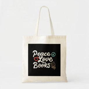 Peace Love Books Geeky & Cute Reading Tote Bag