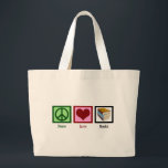 Peace Love Books Large Tote Bag<br><div class="desc">Encourage the love of reading with this pretty gift. Support your bookworm,  librarian,  or teacher!</div>