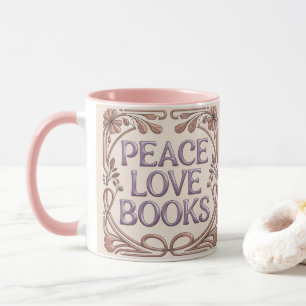 Peace Love Books Pink Combo Mug