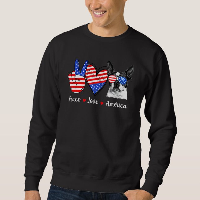 Peace Love Boston Terrier Dog America Flag Sweatshirt (Front)