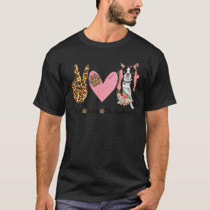 Peace Love Boston Terrier Leopard Floral Mom Dog T-Shirt