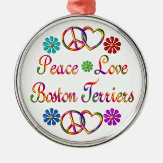 PEACE LOVE BOSTON TERRIERS METAL TREE DECORATION